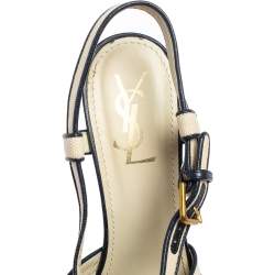 Yves Saint Laurent White/Blue Canvas Deauville Cork Wedge Slingback Sandals Size 40 