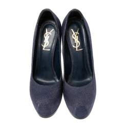 Yves Saint Laurent Blue Denim Fabric Tribtoo Platform Pumps Size 36.5