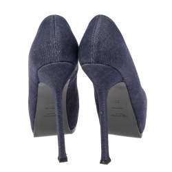 Yves Saint Laurent Blue Denim Fabric Tribtoo Platform Pumps Size 36.5