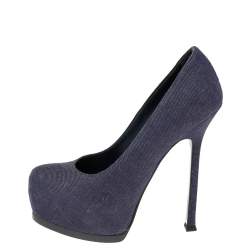 Yves Saint Laurent Blue Denim Fabric Tribtoo Platform Pumps Size 36.5
