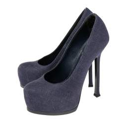 Yves Saint Laurent Blue Denim Fabric Tribtoo Platform Pumps Size 36.5
