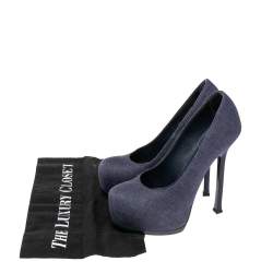 Yves Saint Laurent Blue Denim Fabric Tribtoo Platform Pumps Size 36.5
