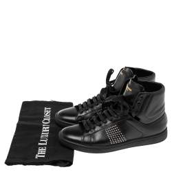 Pre Owned حذاء رياضي إيف سان لوران جلد أسود مرصع بعنق مرتفع مقاس 36.5