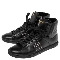 Pre Owned حذاء رياضي إيف سان لوران جلد أسود مرصع بعنق مرتفع مقاس 36.5