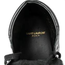 Pre Owned حذاء رياضي إيف سان لوران جلد أسود مرصع بعنق مرتفع مقاس 36.5