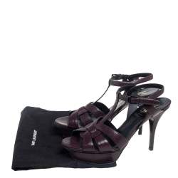 Pre Owned Saint Laurent Burgundy Textured Leather Tribute Sandals Size 38.5