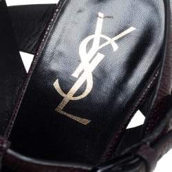 Pre Owned Saint Laurent Burgundy Textured Leather Tribute Sandals Size 38.5