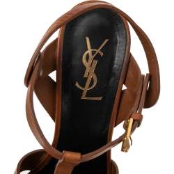 Pre Owned Saint Laurent Tan Leather Tribute Sandals Size 38