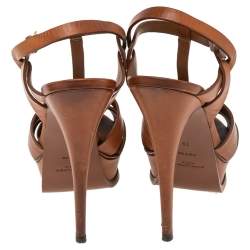 Pre Owned Saint Laurent Tan Leather Tribute Sandals Size 38