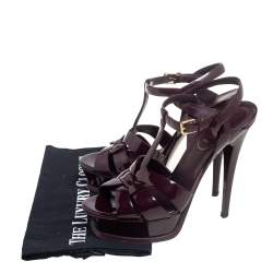 Pre Owned Yves Saint Laurent Burgundy Patent Leather Tribute Platform Sandals Size 38