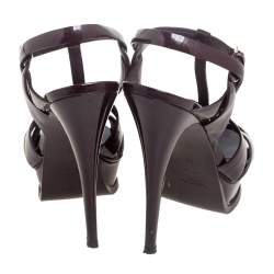 Pre Owned Yves Saint Laurent Burgundy Patent Leather Tribute Platform Sandals Size 38