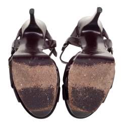 Pre Owned Yves Saint Laurent Burgundy Patent Leather Tribute Platform Sandals Size 38