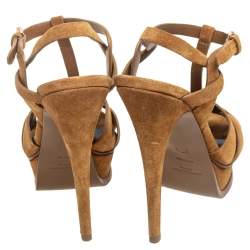 مملوكة مسبقًا صندل سان لوران نعل سميك تريبيوت سويدي بيج مقاس 37.5