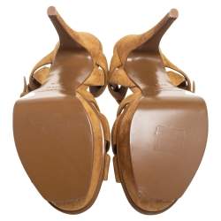 مملوكة مسبقًا صندل سان لوران نعل سميك تريبيوت سويدي بيج مقاس 37.5