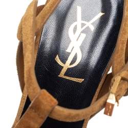 مملوكة مسبقًا صندل سان لوران نعل سميك تريبيوت سويدي بيج مقاس 37.5