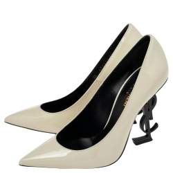 Pre Owned Yves Saint Laurent Cream Patent Leather Pointed Toe Opyum Pumps  Size 36