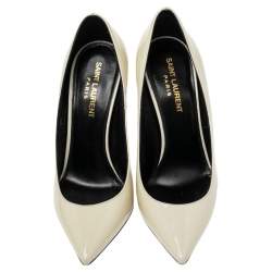 Pre Owned Yves Saint Laurent Cream Patent Leather Pointed Toe Opyum Pumps  Size 36