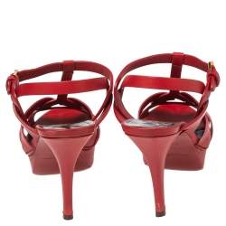 Pre Owned Yves Saint Laurent  Red  Leather Tribute Platform Sandals Size 36.5