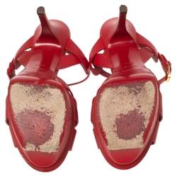 Pre Owned Yves Saint Laurent  Red  Leather Tribute Platform Sandals Size 36.5