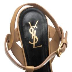 Pre Owned Yves Saint Laurent Beige Patent Leather Tribute Sandals Size 40