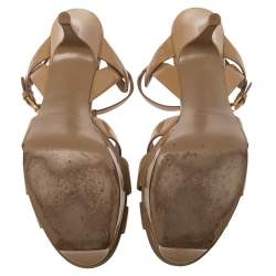 Pre Owned Yves Saint Laurent Beige Patent Leather Tribute Sandals Size 40