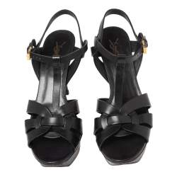 Pre Owned Saint Laurent Black Leather Tribute Platform Sandals Size 40