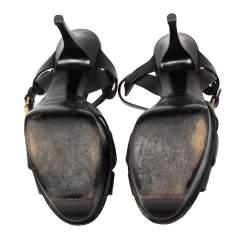 Pre Owned Saint Laurent Black Leather Tribute Platform Sandals Size 40