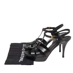 Pre Owned Saint Laurent Black Leather Tribute Platform Sandals Size 40