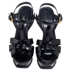 Pre Owned Saint Laurent Black Patent Leather Tribute Sandals Size 37