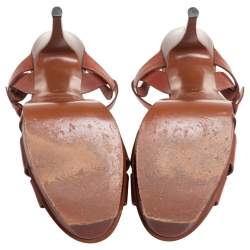 Pre Owned Yves Saint Laurent Brown Leather Tribute Platform Sandals Size 41