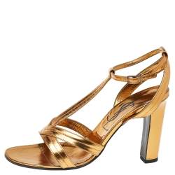 مملوكة مسبقًا Yves Saint Laurent Vintage Gold Leather T Strap Sandals Size 39.5