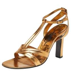مملوكة مسبقًا Yves Saint Laurent Vintage Gold Leather T Strap Sandals Size 39.5