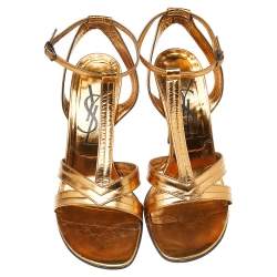 مملوكة مسبقًا Yves Saint Laurent Vintage Gold Leather T Strap Sandals Size 39.5
