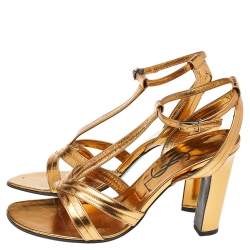 مملوكة مسبقًا Yves Saint Laurent Vintage Gold Leather T Strap Sandals Size 39.5