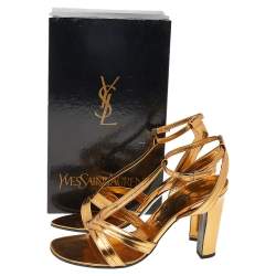مملوكة مسبقًا Yves Saint Laurent Vintage Gold Leather T Strap Sandals Size 39.5