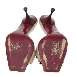 Pre Owned Yves Saint Laurent Canvas And Leather Heart Open Toe Sandals Size 38