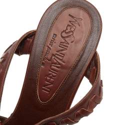 Pre Owned Saint Laurent Paris Brown Leather Cut Out Platform Ankle Strap Sandals Size 37.5