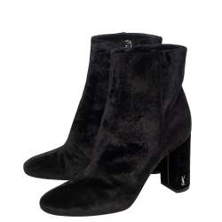 Pre Owned حذاء بوت كاحل سان لوران لولو قطيفة أسود مقاس 37