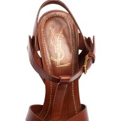 Pre Owned Yves Saint Laurent Brown Leather Tribute Platform Sandals Size 36.5