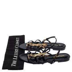 Pre Owned Yves Saint Laurent Cassandra Black Leather  Logo Slingback Sandals Size 37