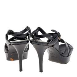 Pre Owned Yves Saint Laurent Black Patent Leather Tribute Platform Sandals Size 39