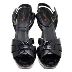 Pre Owned Yves Saint Laurent Black Patent Leather Tribute Platform Sandals Size 39