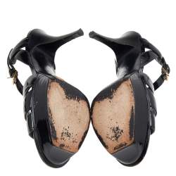 Pre Owned Yves Saint Laurent Black Patent Leather Tribute Platform Sandals Size 39