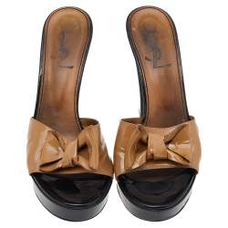 Yves Saint Laurent Beige Patent Leather Bow Sandals Size 39