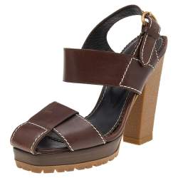 Yves Saint Laurent Brown Leather Ankle Strap Sandals Size 37