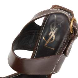 Yves Saint Laurent Brown Leather Ankle Strap Sandals Size 37