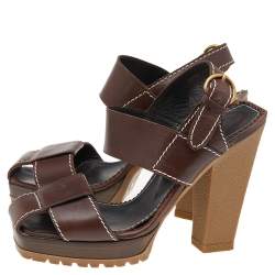 Yves Saint Laurent Brown Leather Ankle Strap Sandals Size 37