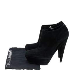 Yves Saint Laurent Black Suede Platform Ankle Boots Size 40