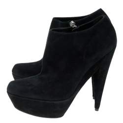 Yves Saint Laurent Black Suede Platform Ankle Boots Size 40
