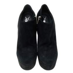 Yves Saint Laurent Black Suede Platform Ankle Boots Size 40